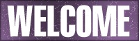welcome clipart white text on purple star field