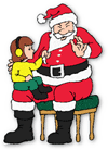 little girl tugging on Santa's beard