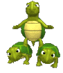three turtles playing