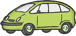 a green minivan