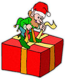 elf wrapping Christmas gift