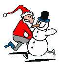 Santa Claus and Frosty dancing