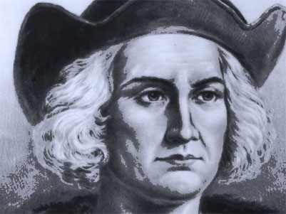 Portrait of Christopher Columbus black and white with blue filter