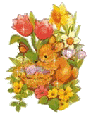 bunny with eggs and flowers