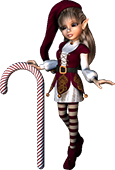 a fancy 3d elf with candy cane