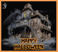 Halloween scene with haunted house and ghosts