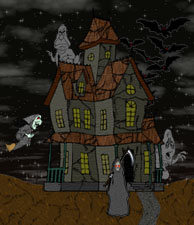 haunted house with ghosts and witches
