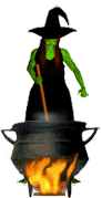 animated witch and her cauldron