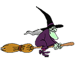 witch flying on her broom animated