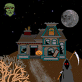 haunted house with busy attic and grim reaper