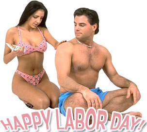 Happy Labor Day with man and woman at the beach