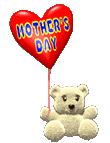 teddy bear holding a Mother's Day heart balloon animated