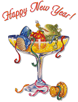 Happy New Year with frog celebrating