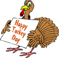 turkey with happy turkey day sign animated
