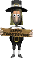 pilgrim with a Happy Thanksgiving sign animation
