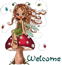 welcome fairy sitting on a mushroom