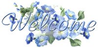 welcome with blue flowers