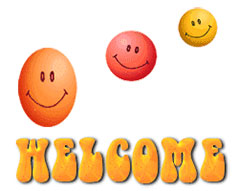 welcome with smiley faces in many colors